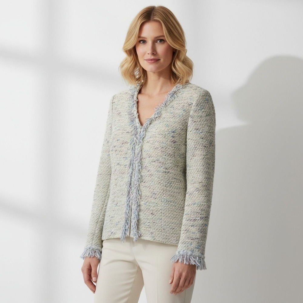 St. John Sport By Marie Gray Petite Fringe Boucle Knit Cardigan Jacket - Petite